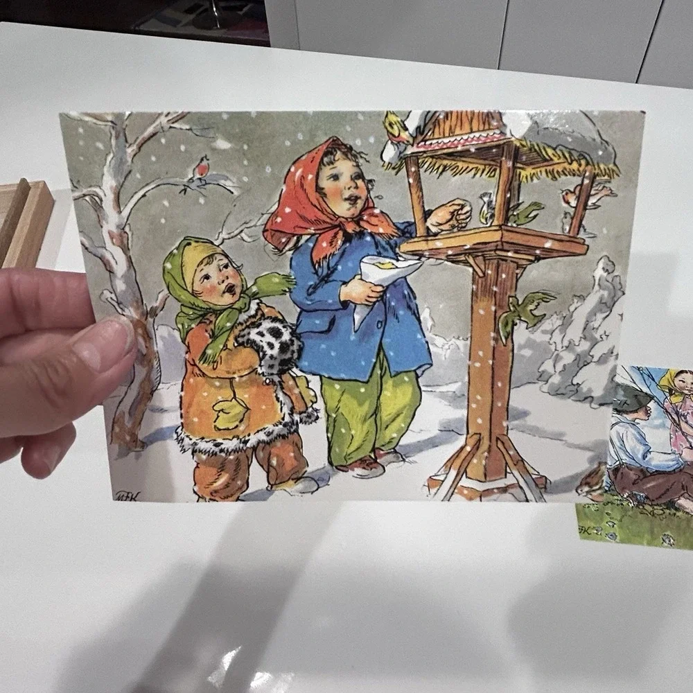 Vtg Czech Wood Block Puzzle 12 Cubes 6 Puzzles Artist Marie Fischerova Kvachova
